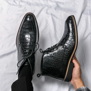 Vintage Vzor Krokodílej Patent Kožené Topánky pánske Chelsea Topánky pánske Členkové Topánky Módny Návrhár Mužov Značky Ploché Topánky 3