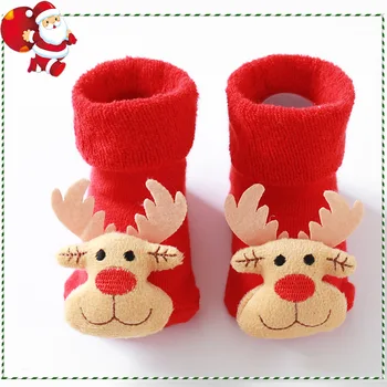 Novorodenca Vianočné Poschodí Ponožky Roztomilý Elk Santa Claus Vianočný Stromček Batoľa Ponožky Hrubé Teplé Anti-slip Ponožky pre Chlapcov, Dievčatá 3