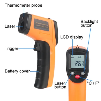 Multifunkčné Digitálne Laserové INFRAČERVENÝ Teplomer LCD Non-Kontakt C/F Infračervené Povrchu Pyrometer Vonkajšie Vnútorné Teploty Meter Zbraň 3