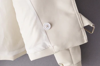 móda bežné ženy PU kožené bundy 2020 jar elegantné biele dámske kabáty streatwear lístkového rukáv žena bunda dievčatá kabát 3