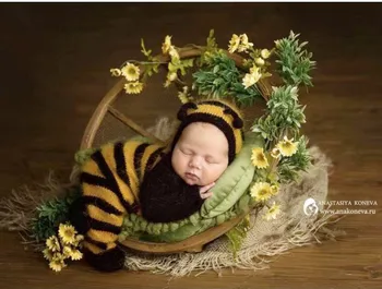 ❤️Novorodenca Fotografie Oblečenie Mohair Bee Klobúk+Kombinézach 2ks/set Baby Studio Photo Rekvizity Doplnky, Pletené Oblečenie Oblečenie 3