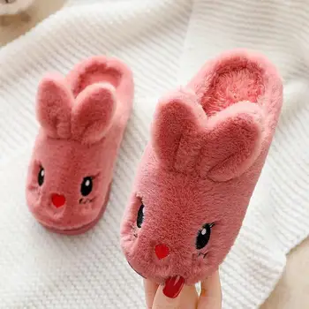 2022 nové pribrala teplé deti jeseň zima bavlna topánky roztomilý dievča králik domova non-slip teplé vlnené papuče bavlna 3