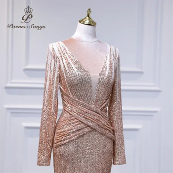 Elegantné dámske šaty pre strany 2022 Dlhý rukáv večerné šaty vestidos de fiesta župan de soiree mariage de 3