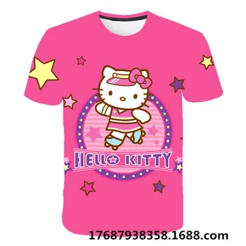 3-14 Rokov Deti Krátke Rukávy T-shirt Cartoon Hello Kitty Tričko Dievčatá Topy Deti Baby Chlapci Oblečenie 3