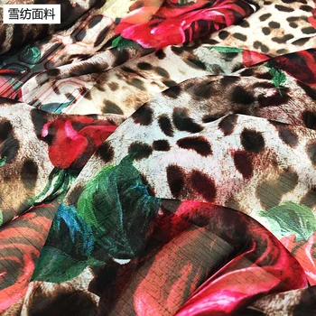 Vytlačené Rose Leopard Keper Textílie Značky Žakárové Oblečenie Tričko Módny Návrhár Handričkou Diy Šiť podľa Meter na Šaty Materi 3