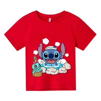 Harajuku Kawaii Disney Roztomilý Tlač Chlapci a Dievčatá T-shirt Lilo a Stitch T-shirt Camiseta Baby okolo Krku Príležitostné Voľné Celkom 3