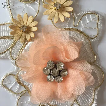 Nové dorazí 3D kvetinové Výšivky Šitie Výstrihu Nášivka Flitrami Čipky golier Drahokamu DIY Odevné Doplnky Scrapbooking 3