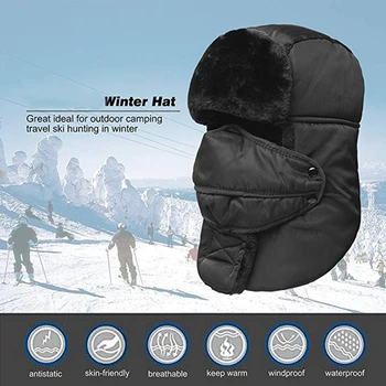 Muži Zimné Čiapky Tepelnej Zahustiť Ski Hat Turistika Čiapky, Lyžiarske, Snowboard Klobúk s Zime Ušné Klapky a Lyžiarske Vetru Maska Čierna 3