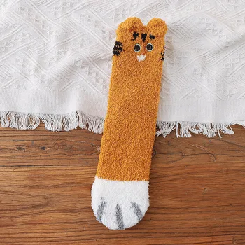 3D Ucho Výšivky Mačací Pazúr Coral Fleece Zvierat Ponožky Zimné Kawaii Hrubé Prekladané Cartoon Ženy, Fuzzy Načechraný Terry Teplé Roztomilé Ponožky 3