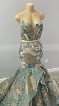 Dlhý Elegantný Arabské Ženy Večerné Šaty 2022 Sexy Morská Panna Špagety Popruh Kvetinový Tlač Dubaj Formálne Večerné Šaty 3