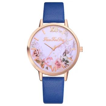 2020 Ženy Hodinky Luxusné Kvetinové Dial Quartz Analógové náramkové hodinky Soild Farba Kožený Remienok Darček Hodiny NOVÝCH Zegarki Damskie 3