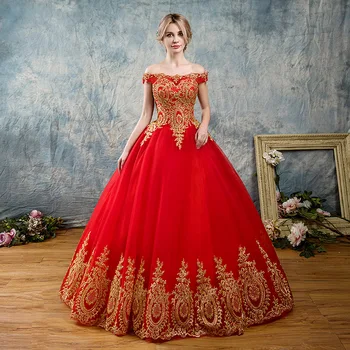 Červené Svadobné Šaty Vestido De Noiva Lodi Classic Krku Plesové Šaty Luxusnej Čipky Župan De Mariee Plus Sise Svadobné Šaty 3
