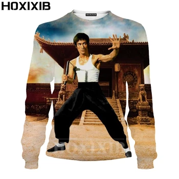 HOXIXIB 3D Tlač Majstrom Bojových Umení Bruce Lee Tričko Mužov Mikina Čínskej Kung-Fu Film, Herec Vintage White Home Ženy Oblečenie 3