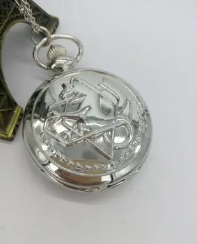 Vintage Fullmetal Alchemist karikatúra Animácie je biela Strieborná ocele flip Mužov a žien Náhrdelník vreckové hodinky 3