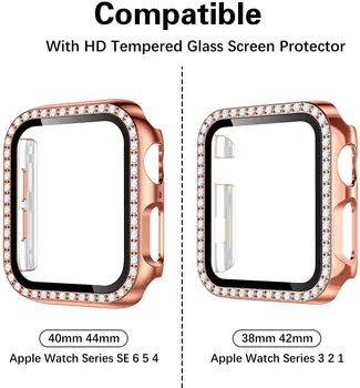 Kryt Pre Apple Hodinky prípade 45mm 41mm 44 mm 40 mm 42mm 38 mm Diamant nárazníka sklo Screen Protector+kryt iwatch series 7 SE 6 5 4 3 3
