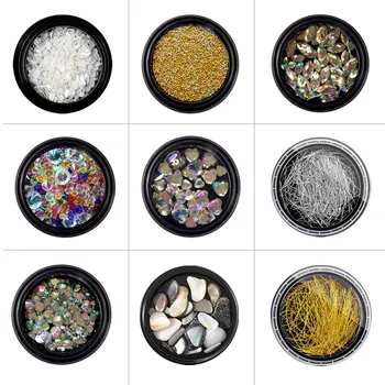 1 Box Mix Farieb 3D Nail Dodávky Dizajn AB Kamienkami Crystal Plastové Nity pearl Pre Nail Art Dekorácie, Doplnky 3