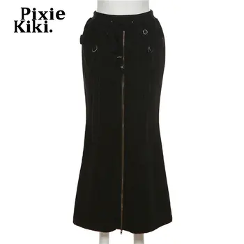 PixieKiki Y2k Cargo Sukne Grunge Oblečenie 90 Streetwear Čierne Nízke strede zúžený Dlho Maxi Sukne pre Ženy, Estetické Oblečenie P71-FZ42 3