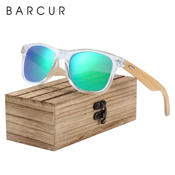 BARCUR Klasické Bambusu slnečné Okuliare Dreva Priehľadný Plastový Rám Ženy Muži Polarizované Slnečné Okuliare S Box Zadarmo 3