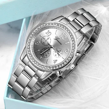 Nové Hodinky Ženy Klasické Ženeve Luxusné Dámske Hodinky Dámske Plnej Ocele Crystal Relogio Feminino Reloj Mujer Kovové Náramkové Hodinky 4
