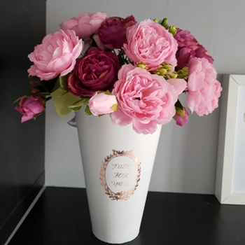 Nové ružové veľké pivónia umelé kvety elegantné krásne hodvábne falošné kvety kvety pivonky svadobné home party dekorácie list 4