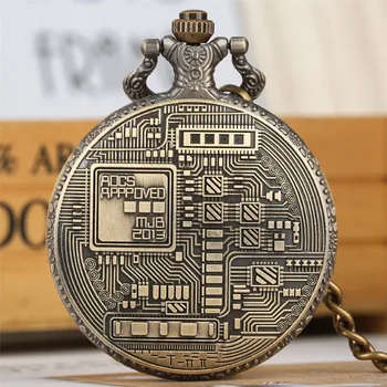 Antické Bronzové Bitcoin Vzor Quartz Vreckové Hodinky Nádherné Rytie Suvenír Prívesok Vrecku Hodiny Darčeky Muži Ženy 4