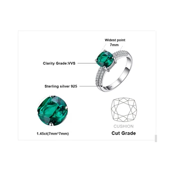 JewelryPalace Vankúš Simulované Nano Emerald Vytvorené Ruby Krúžok 925 Sterling Silver Drahokam Solitaire Zásnubné Prstene pre Ženy 4