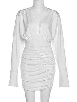 Taruxy Biele Party Šaty Pre Ženy Jeseň Tvaru Skladaný Bodycon Šaty Elegantné Dámske Sexy Nigh Šaty Hot Mini Vestidos 2022 4