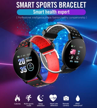NOVÉ 119S Smart Hodinky Muži Ženy Krvný Tlak Nepremokavé Športové Kolo Smartwatch Smart Hodiny Fitness Tracker Pre Android a IOS 4