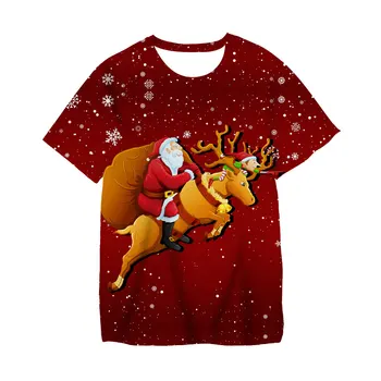 Šťastné a veselé Vianoce, Santa a Jelene Tlačiť T-Shirt 3-14 Rokov Deti-Chlapci, Dievčatá T-Shirts 4