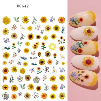 1 list Slnečnice Tulipán na Nechty, Nálepky Žlté Kvety Daisy 3D na Nechty, Nálepky, Nálepky Na Manikúru, Nail Art Design Dekorácia 4