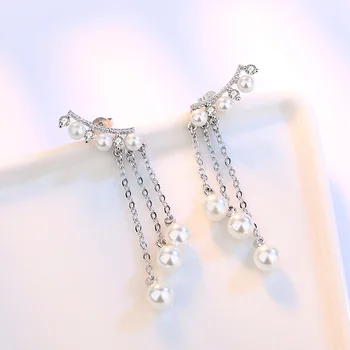 100% 925 sterling silver módne lesklé crystal pearl stud náušnice pre ženy veľkoobchod šperky darček drop shipping 4