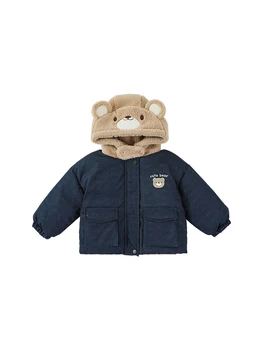 Dievčenské Zimné Kapucňou Bavlnené Oblečenie Cartoon Medveď Výšivky 2022 Nové Dieťa Kontrast Farieb Teplý Kabát Trend 4