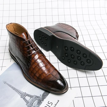 Vintage Vzor Krokodílej Patent Kožené Topánky pánske Chelsea Topánky pánske Členkové Topánky Módny Návrhár Mužov Značky Ploché Topánky 4
