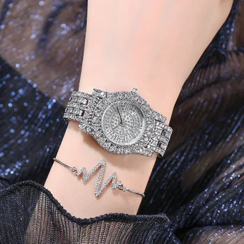 Luxusné Plný Diamond dámske Hodinky Crystal Dámske Náramok Náramkové Hodinky Hodiny relojes Quartz dámske hodinky pre ženy 9109235 4