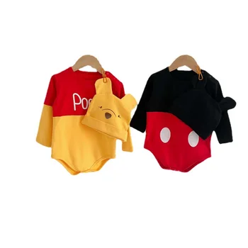 Zadarmo klobúky, 0-2 rok staré detské oblečenie, na jar a na jeseň trojuholník taška prd romper, cartoon žltá medveď, česanej bavlny romper 4