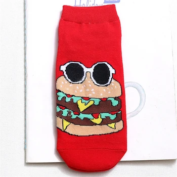 Nové Letné Jar Zábavné Šťastný Cartoon Pizza, Hamburger, Hranolčeky Cola Pop Corn Nosiť Slnečné Okuliare, Vzorované Potraviny V Pohode Krátke Ponožky 4