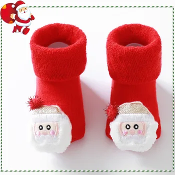 Novorodenca Vianočné Poschodí Ponožky Roztomilý Elk Santa Claus Vianočný Stromček Batoľa Ponožky Hrubé Teplé Anti-slip Ponožky pre Chlapcov, Dievčatá 4