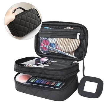 Multifunkčné 2 Vrstvy tvoria Taška pre Ženy Beauty make-up Štetec Puzdro s Zrkadla Travel Kit Organizátor Kozmetická Taška Organizér 4