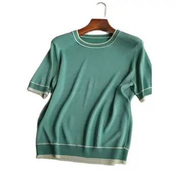 Tenké Pletené T Shirt Ženy Krátke Rukáv Top Tee Tričko 2022 príležitostné Letné Tričká kórejský Módne Oblečenie Dámske Camisetas Mujer 4