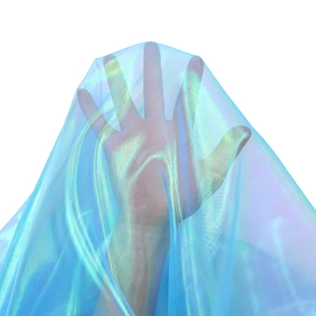 Laser tylu textílie organza Sklenenej priadze, farebné šitie oka handričkou Fluorescenčné priadza hodvábny šifón fáze oblečenie transparentné 4