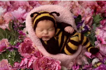 ❤️Novorodenca Fotografie Oblečenie Mohair Bee Klobúk+Kombinézach 2ks/set Baby Studio Photo Rekvizity Doplnky, Pletené Oblečenie Oblečenie 4