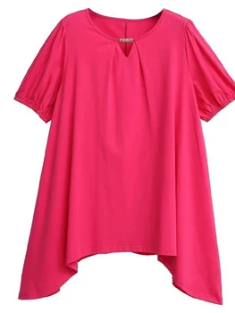 Elegancia Farbou Extra Veľké ženské Oblečenie Top Krátky Rukáv Voľné Asymetrické Kolo Krku Tenké, Stredné a Dlhé tričko 4