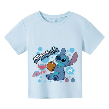 Harajuku Kawaii Disney Roztomilý Tlač Chlapci a Dievčatá T-shirt Lilo a Stitch T-shirt Camiseta Baby okolo Krku Príležitostné Voľné Celkom 4