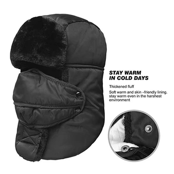 Muži Zimné Čiapky Tepelnej Zahustiť Ski Hat Turistika Čiapky, Lyžiarske, Snowboard Klobúk s Zime Ušné Klapky a Lyžiarske Vetru Maska Čierna 4