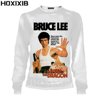 HOXIXIB 3D Tlač Majstrom Bojových Umení Bruce Lee Tričko Mužov Mikina Čínskej Kung-Fu Film, Herec Vintage White Home Ženy Oblečenie 4