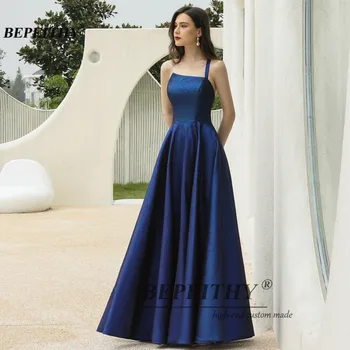 BEPEITHY Jedného Pleca Lesk A-Line Blue Večerné Šaty Dlhé Luxusné 2021 Strany bez Rukávov Svieti Prom Šaty Pre Ženy, Nový 4