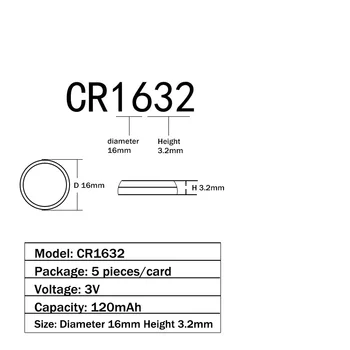 CR1632 5 ks=1Card Lítiová gombíková Batéria 3V ECR1632 BR1632 LM1632 Bunky Mince Batérie 120mAh Pre Sledovať Elektronická Hračka na Diaľkové 4