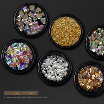 1 Box Mix Farieb 3D Nail Dodávky Dizajn AB Kamienkami Crystal Plastové Nity pearl Pre Nail Art Dekorácie, Doplnky 4