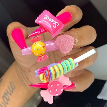 10Pcs/Veľa Kawaii Živice Nail Art Charms Šťastný Kvet Jelly Gummy Mix Sweet Candy 3D Dekorácie Nechtov DIY Luxusné Nechty Príslušenstvo 4