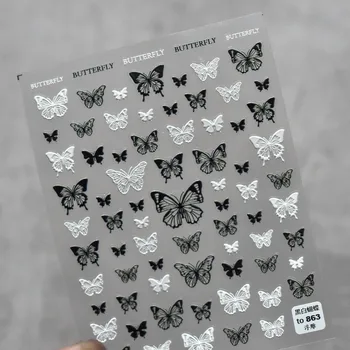 Black a White Butterfly Vzor 3D Nail Art Nálepky Plastický Adhensive Nálepky, Nálepky Jazdca Nechty, Dekorácia 4